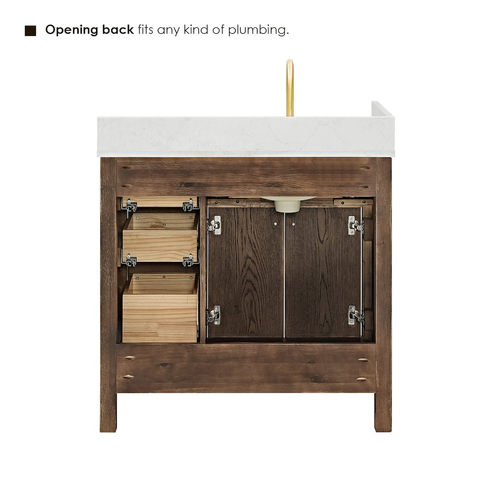 Single Bathroom Vanity in Brown Oak Grain White Engineered Stone Countertop. Picture 12