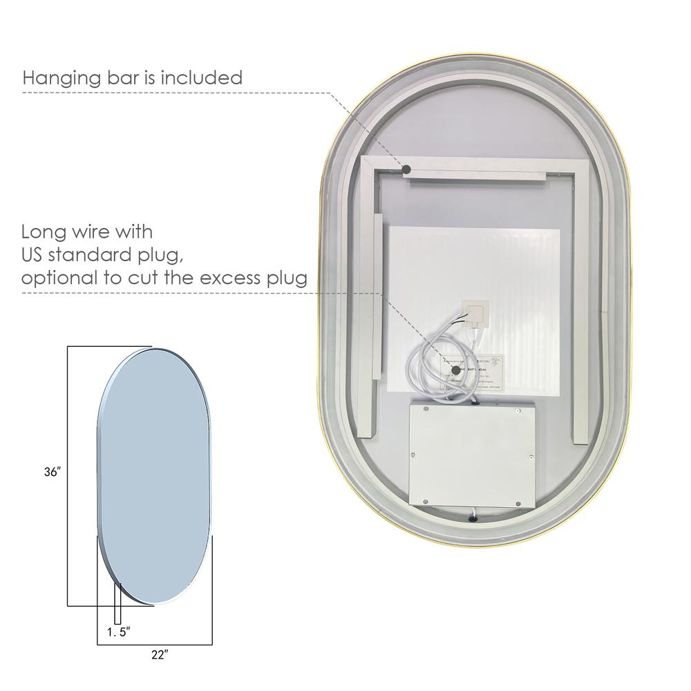 Framed in Brushed Gold Modern Bathroom/Vanity LED Lighted Wall Mirror. Picture 9