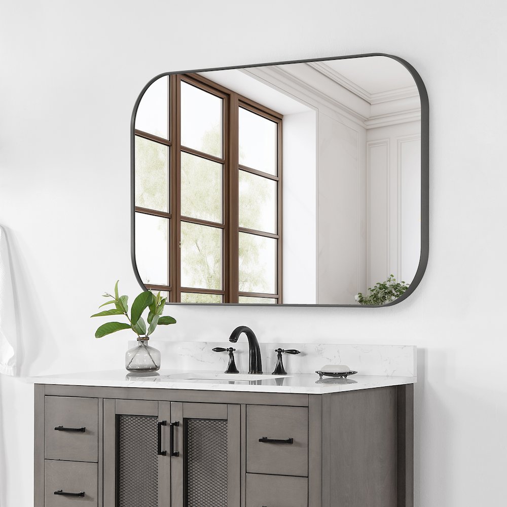48x30" Rectangular Aluminum Framed in Gunmetal Modern Bathroom Wall Mirror. Picture 3