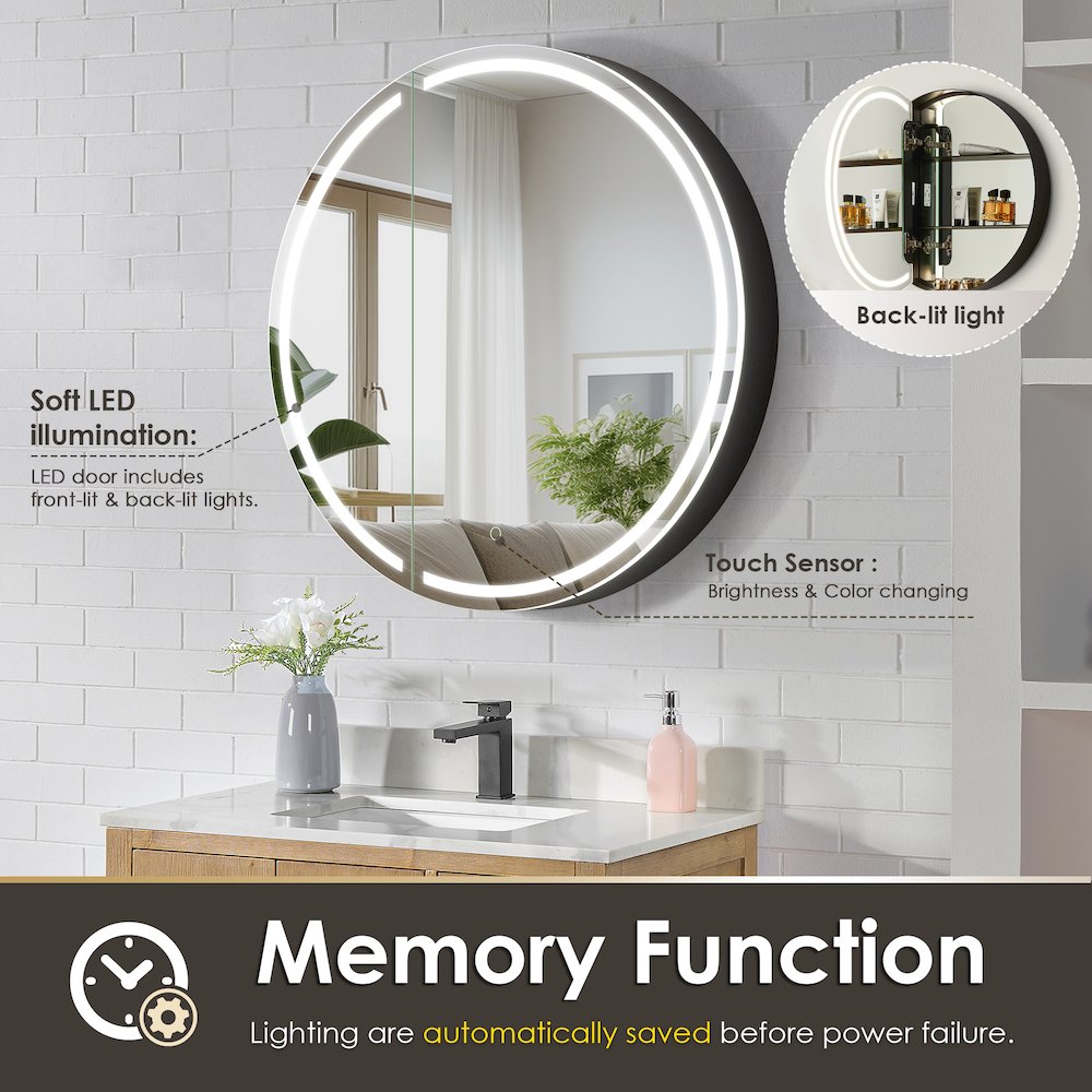 32x32" Round Frameless Surface-Mount Medicine Cabinet. Picture 9
