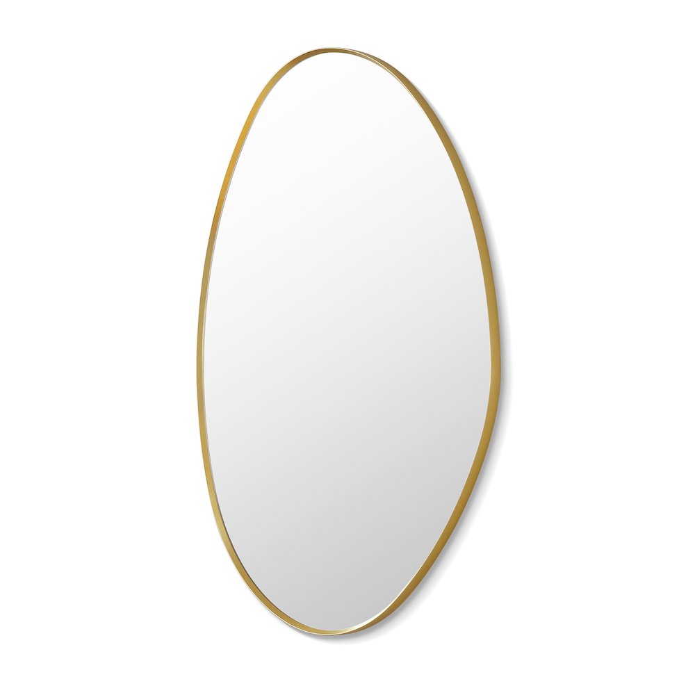 28"x36" Irregular Aluminum Framed in Brushed Gold Modern Bathroom Wall Mirror. Picture 1