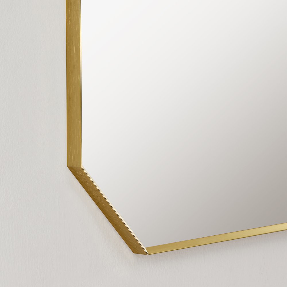 48"x30" Octagon Aluminum Framed in Brushed Gold Modern Bathroom Wall Mirror. Picture 3