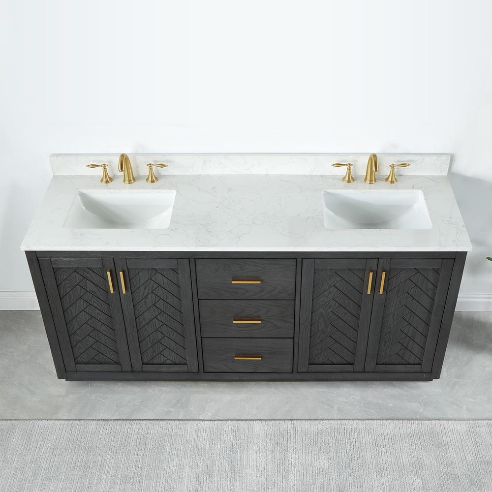 72" Double Bathroom Vanity Set in Brown Oak without Mirror. Picture 6