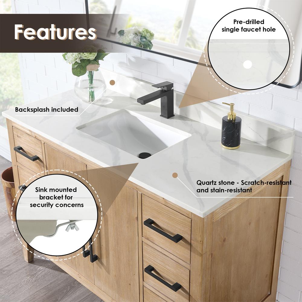 Single Bathroom Vanity in Weathered Fir with Stone Countertop without Mirror. Picture 5