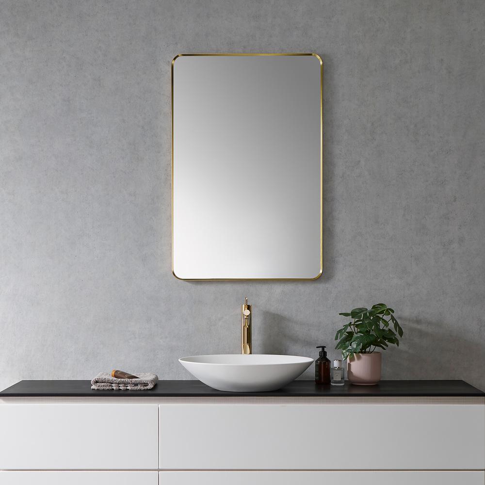 Nettuno 24" Rectangle Bathroom/Vanity Brushed Gold Aluminum Framed Wall Mirror. Picture 5