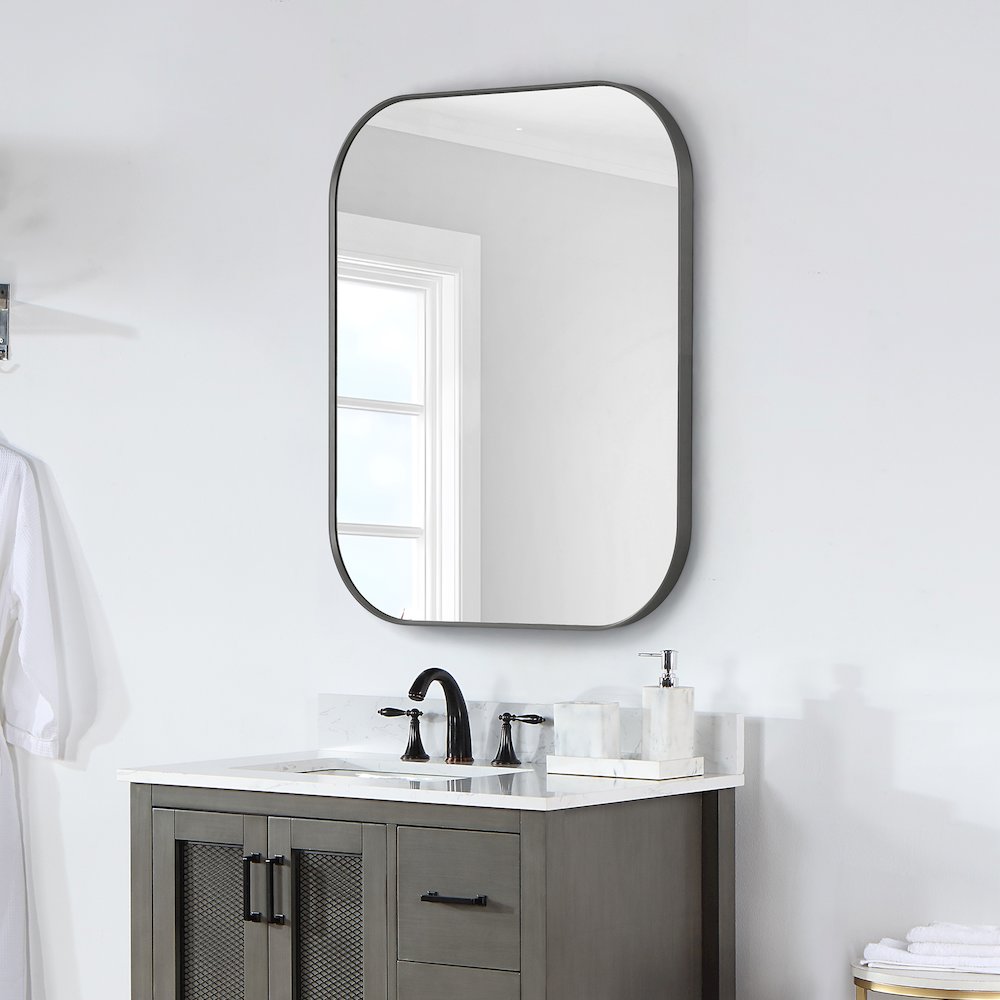 36x30" Rectangular Aluminum Framed in Gunmetal Modern Bathroom Wall Mirror. Picture 3