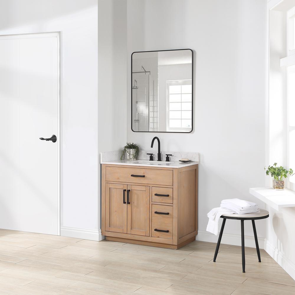 36" Single Bathroom Vanity in Light Brown with Mirror. Picture 5