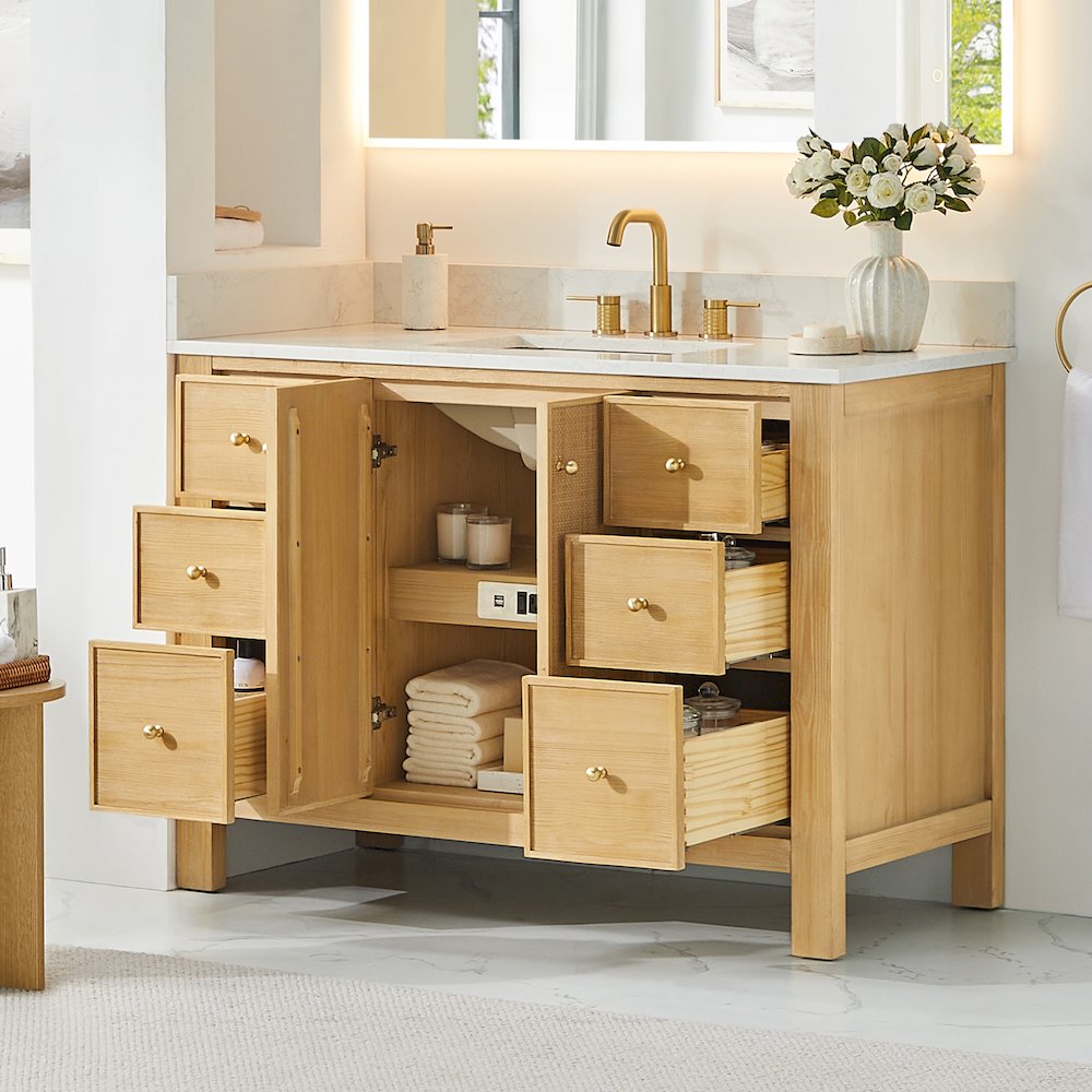 Cedar 48" Single Bathroom Vanity in Natural Wood. Picture 4