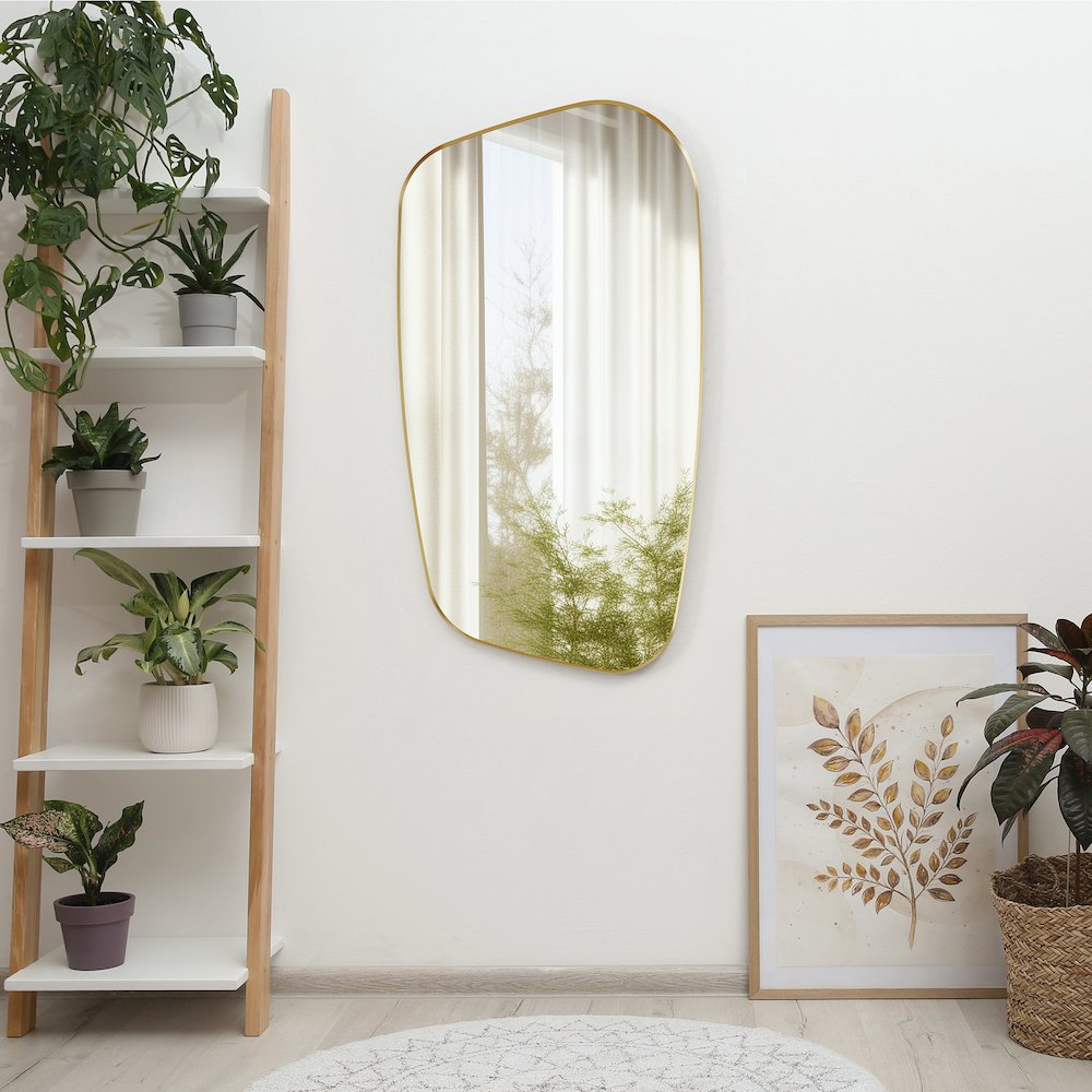26"x48" Novelty Aluminum Framed in Brushed Gold Modern Bathroom Wall Mirror. Picture 4