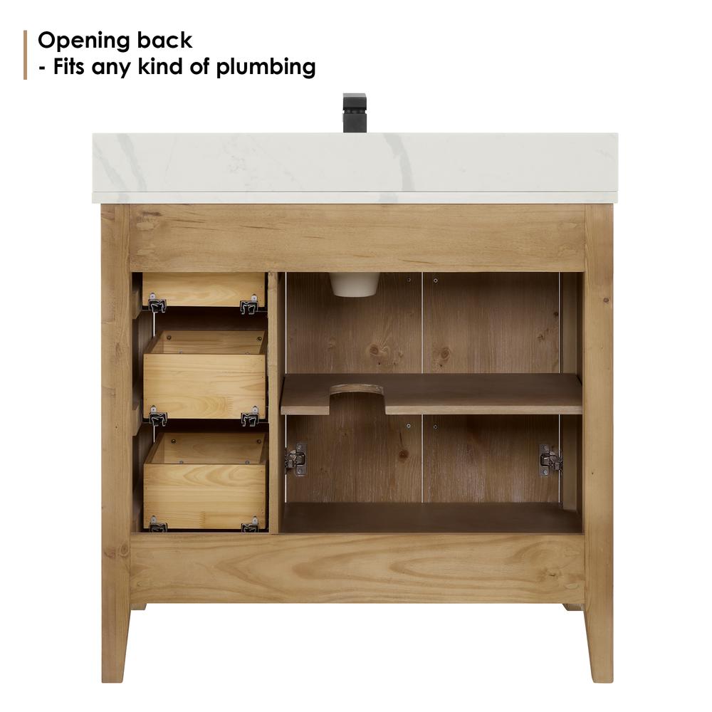 Single Bathroom Vanity in Weathered Fir with Stone Countertop with Mirror. Picture 12