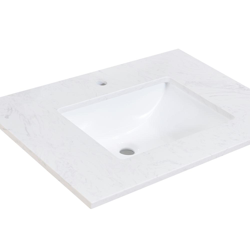 31 in. Composite Stone Vanity Top in Aosta White with White Sink. Picture 2