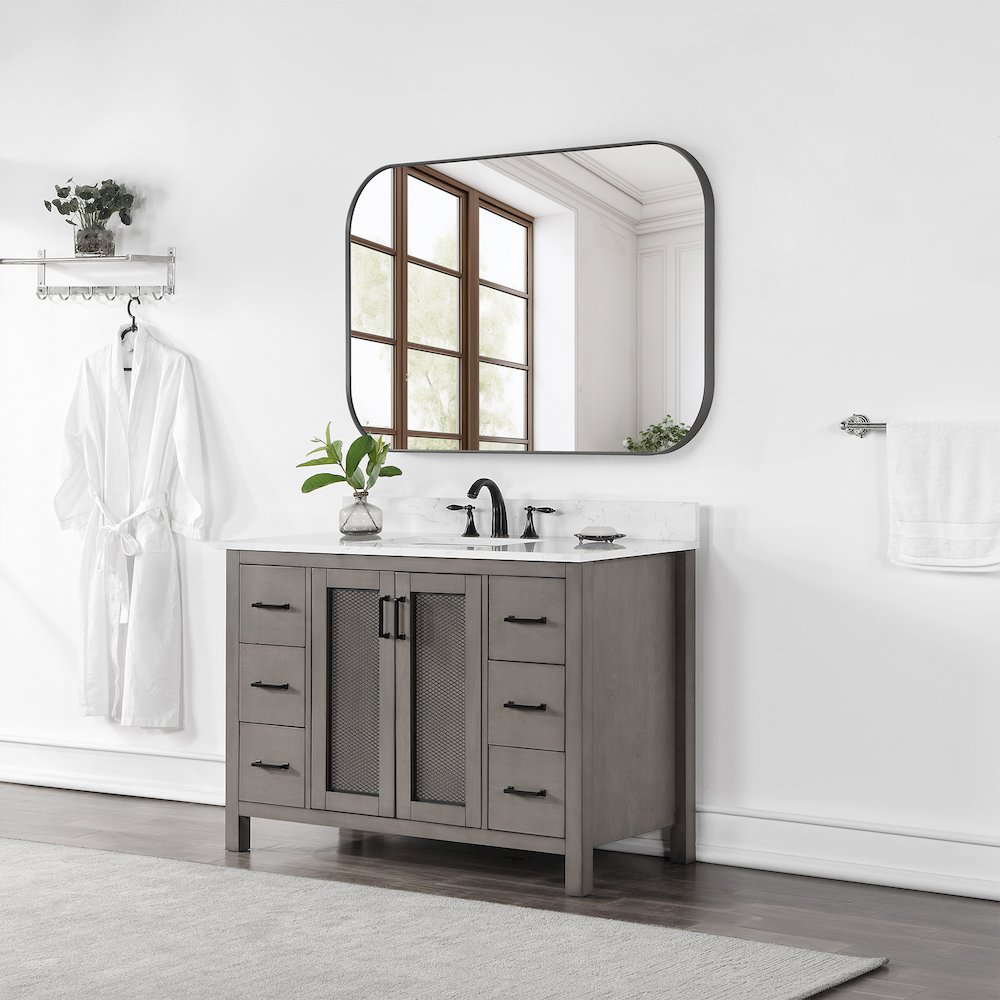 48x30" Rectangular Aluminum Framed in Gunmetal Modern Bathroom Wall Mirror. Picture 15