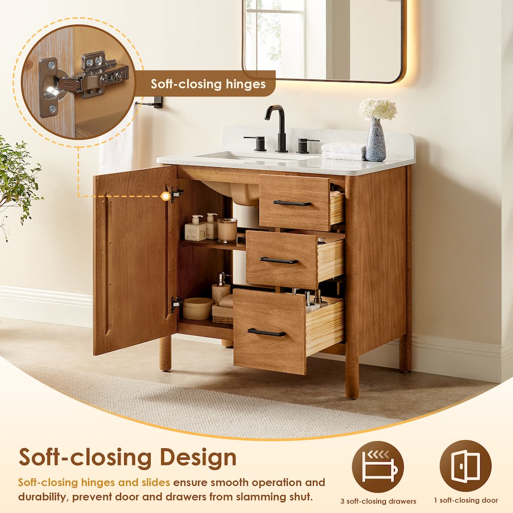 36" Single Bathroom Vanity in Mango Brown with Grain White. Picture 11
