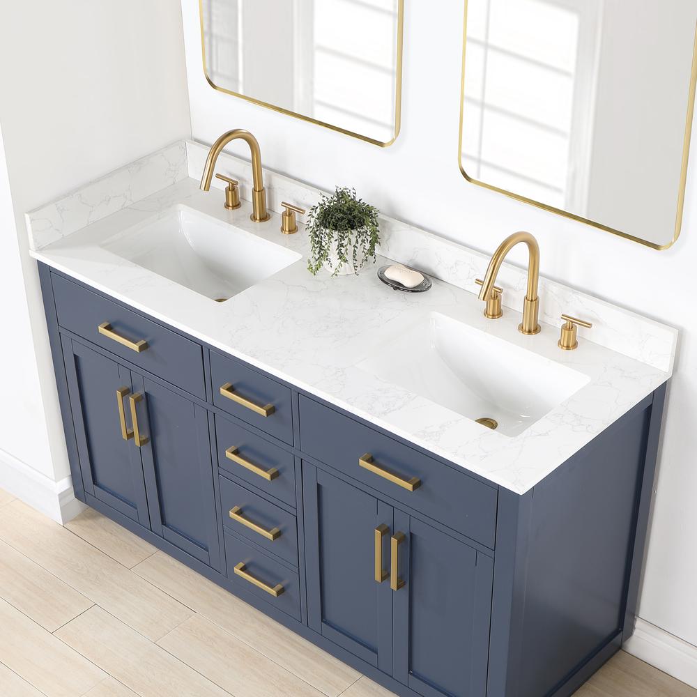 60" Double Bathroom Vanity in Royal Blue without Mirror. Picture 8