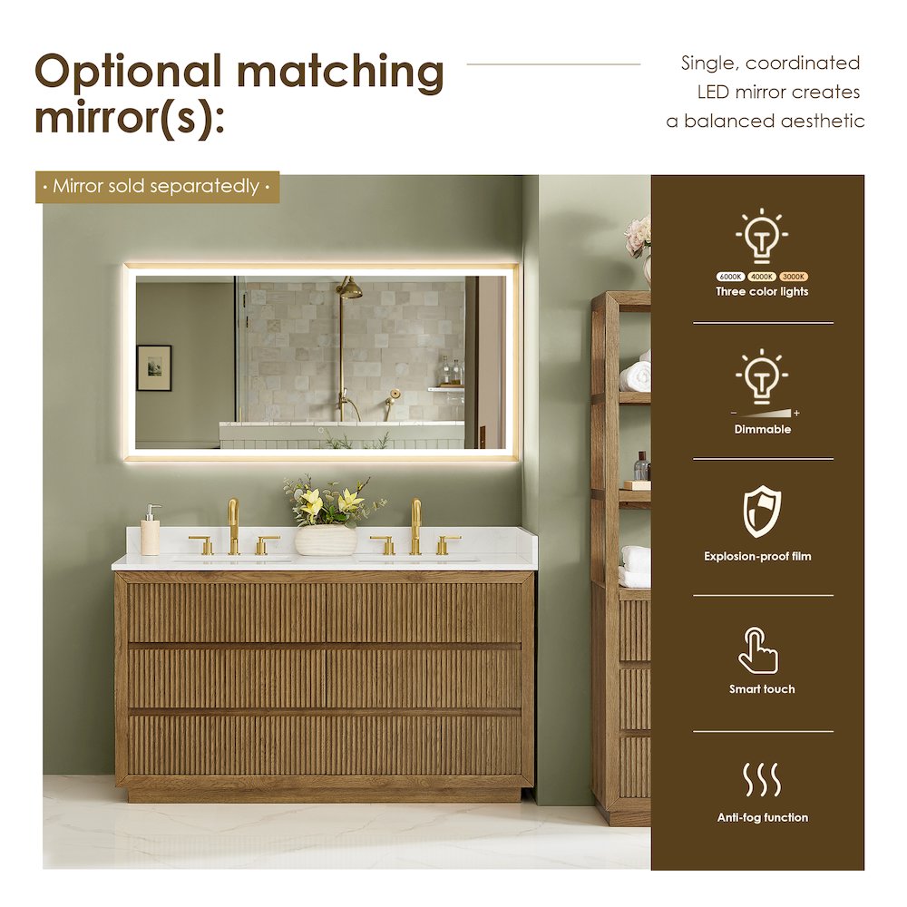 Navan 60" Double Bathroom Vanity in Weathered Brown. Picture 14