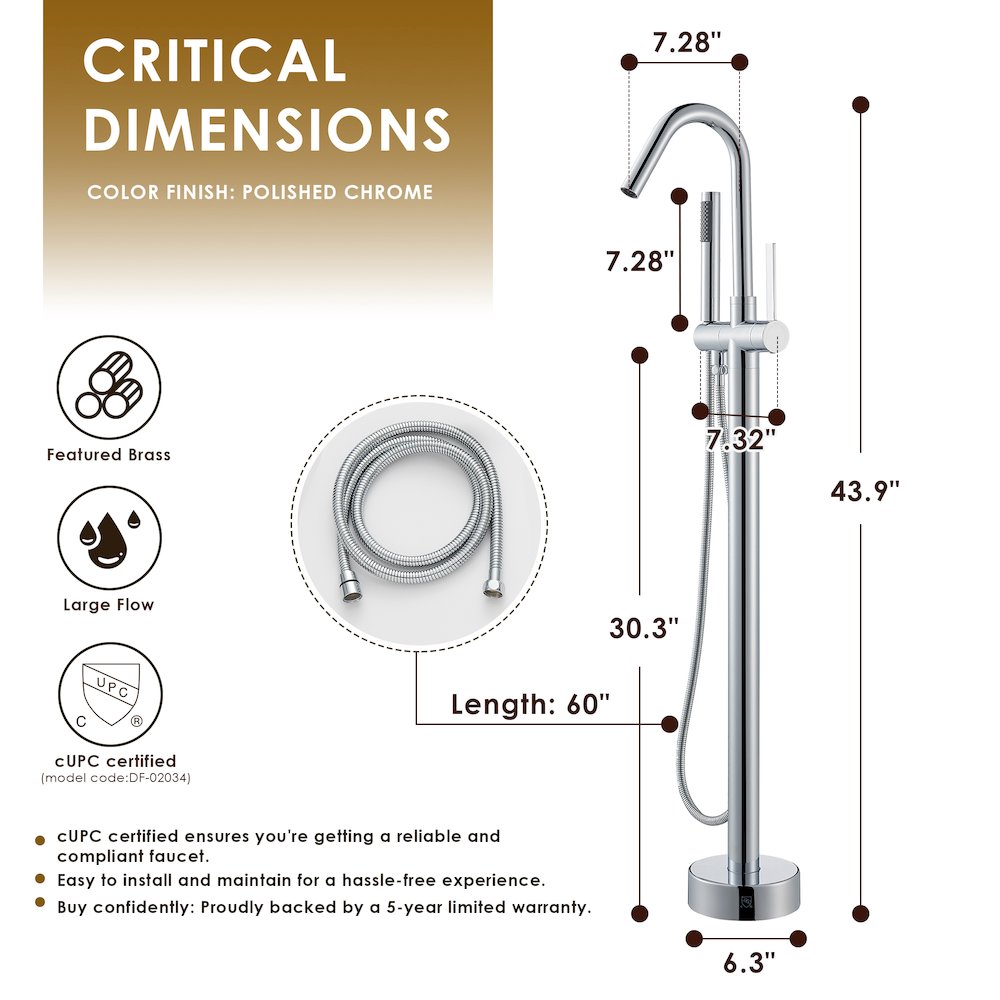 Single Lever Handle Freestanding Floor Mounted Tub Filler. Picture 13