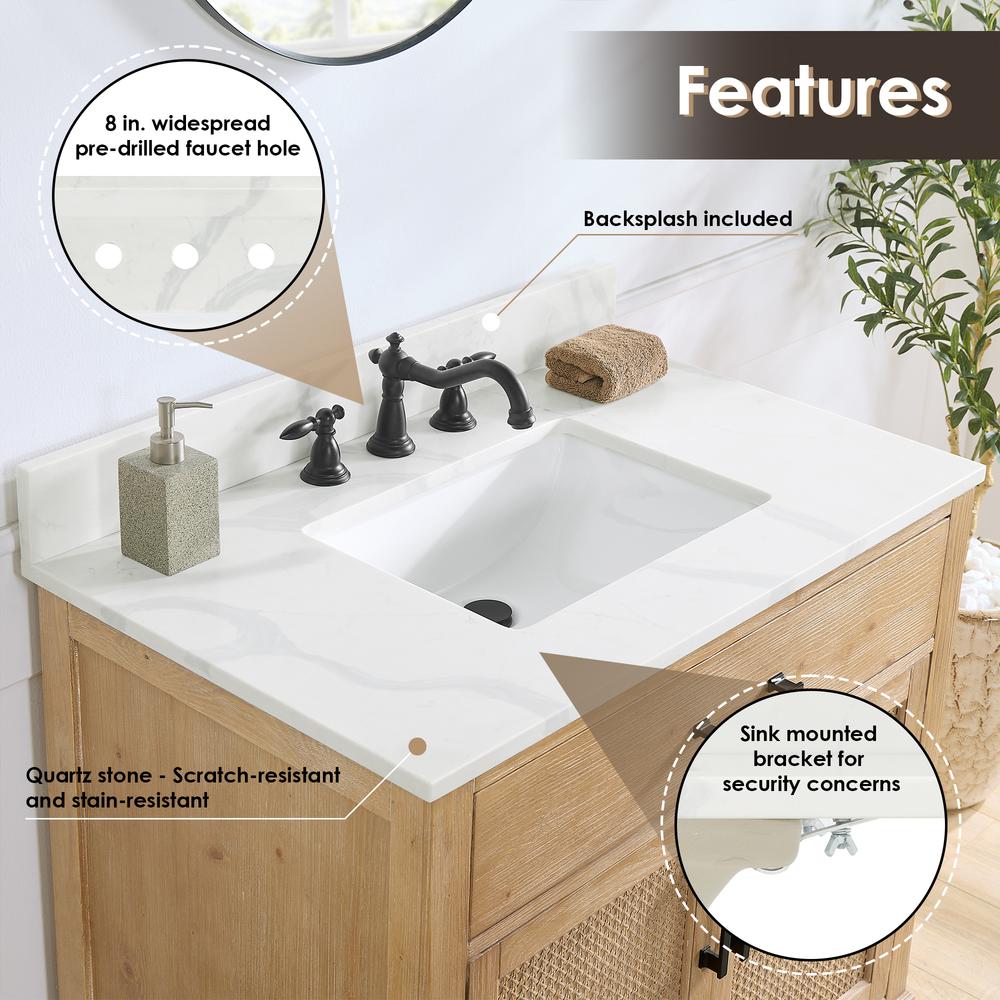 Single Bathroom Vanity in Weathered Fir with Stone Countertop without Mirror. Picture 5