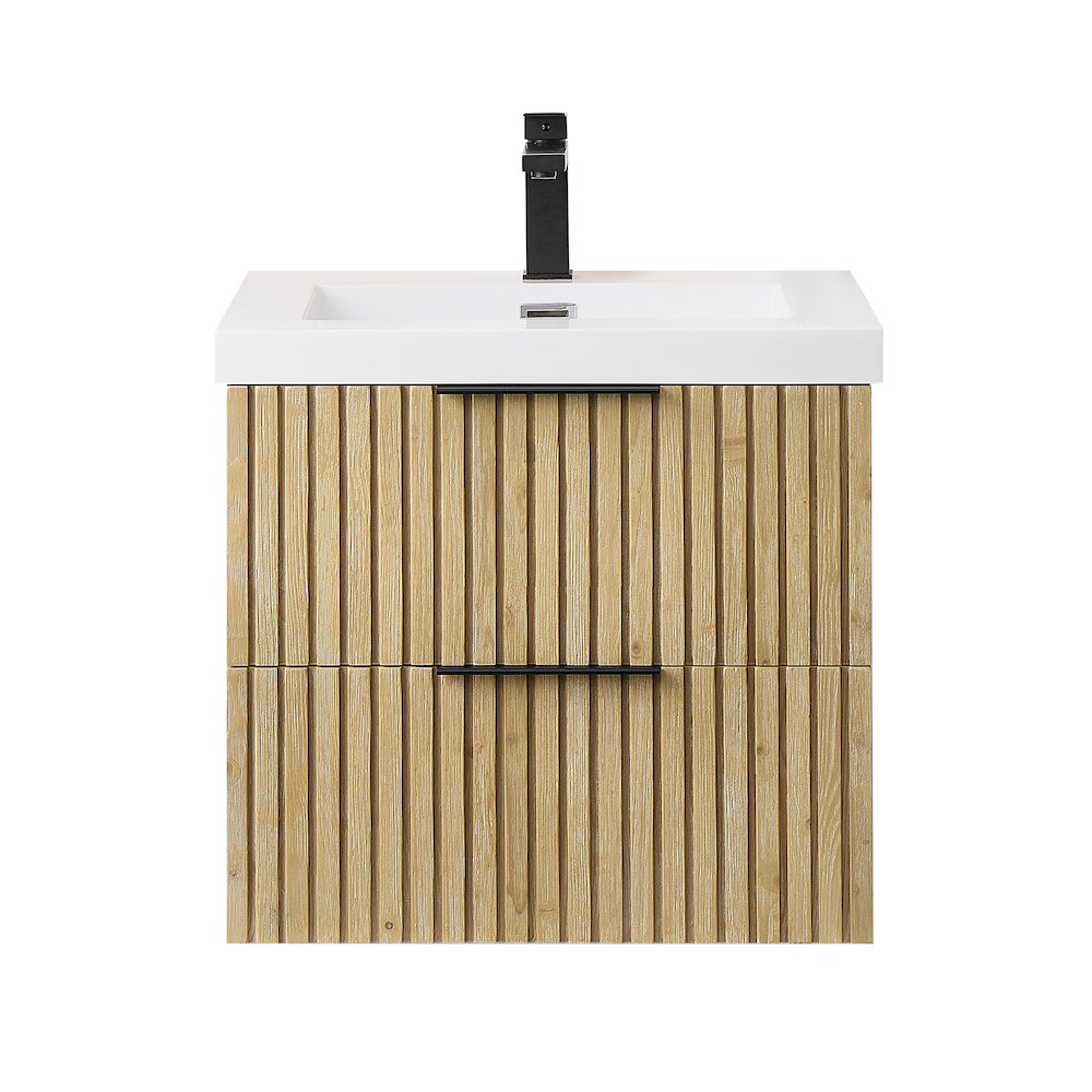 Single Bathroom Vanity in Nature Brown White Artificial Drop-in Sink. Picture 1