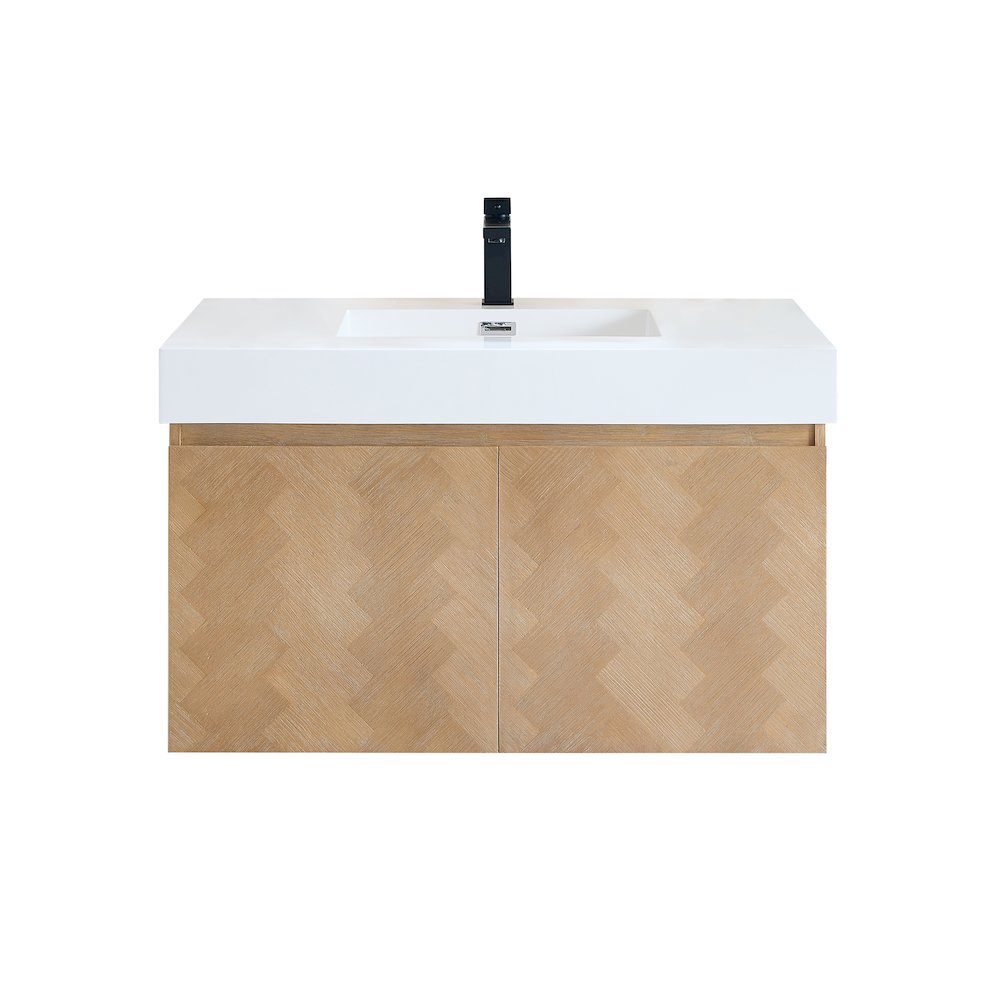 Single Bathroom Vanity in Light Brown White Artificial Drop-in Sink. Picture 1