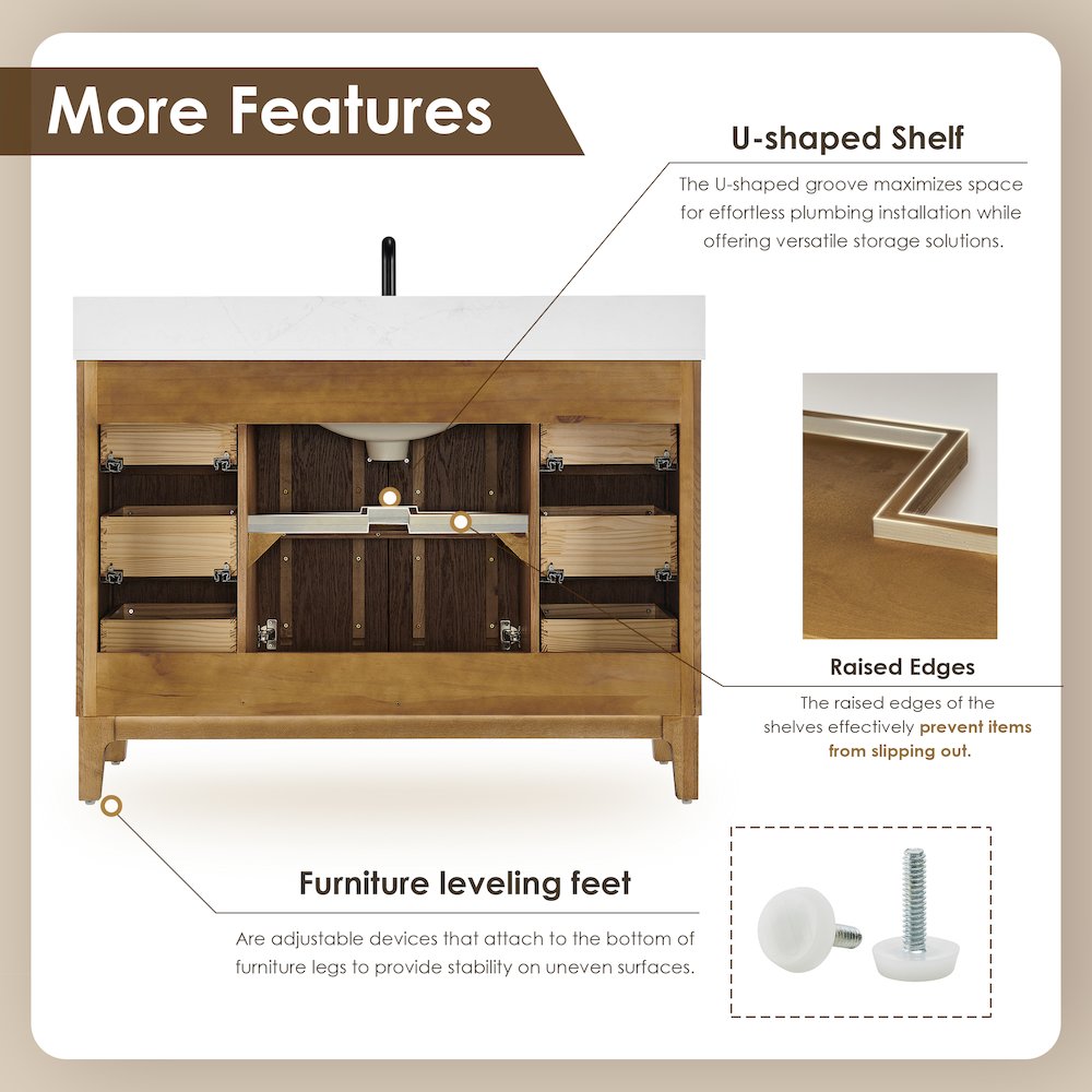 Clara 48" Single Bathroom Vanity in Weathered Brown. Picture 14