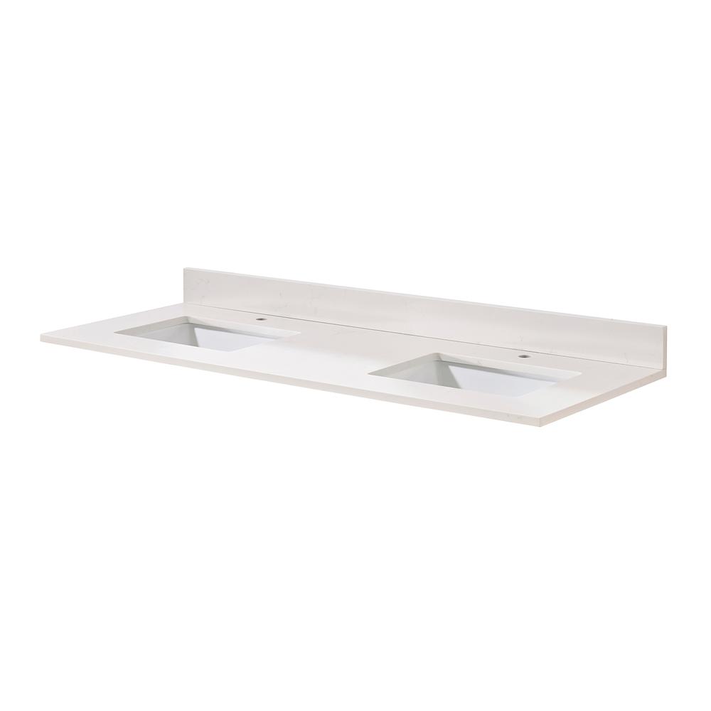 61 in. Composite Stone Vanity Top in Milano White with White Sink. Picture 2