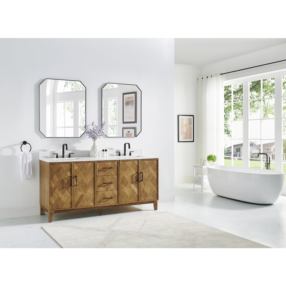 Clara 72" Double Bathroom Vanity in Weathered Brown. Picture 17