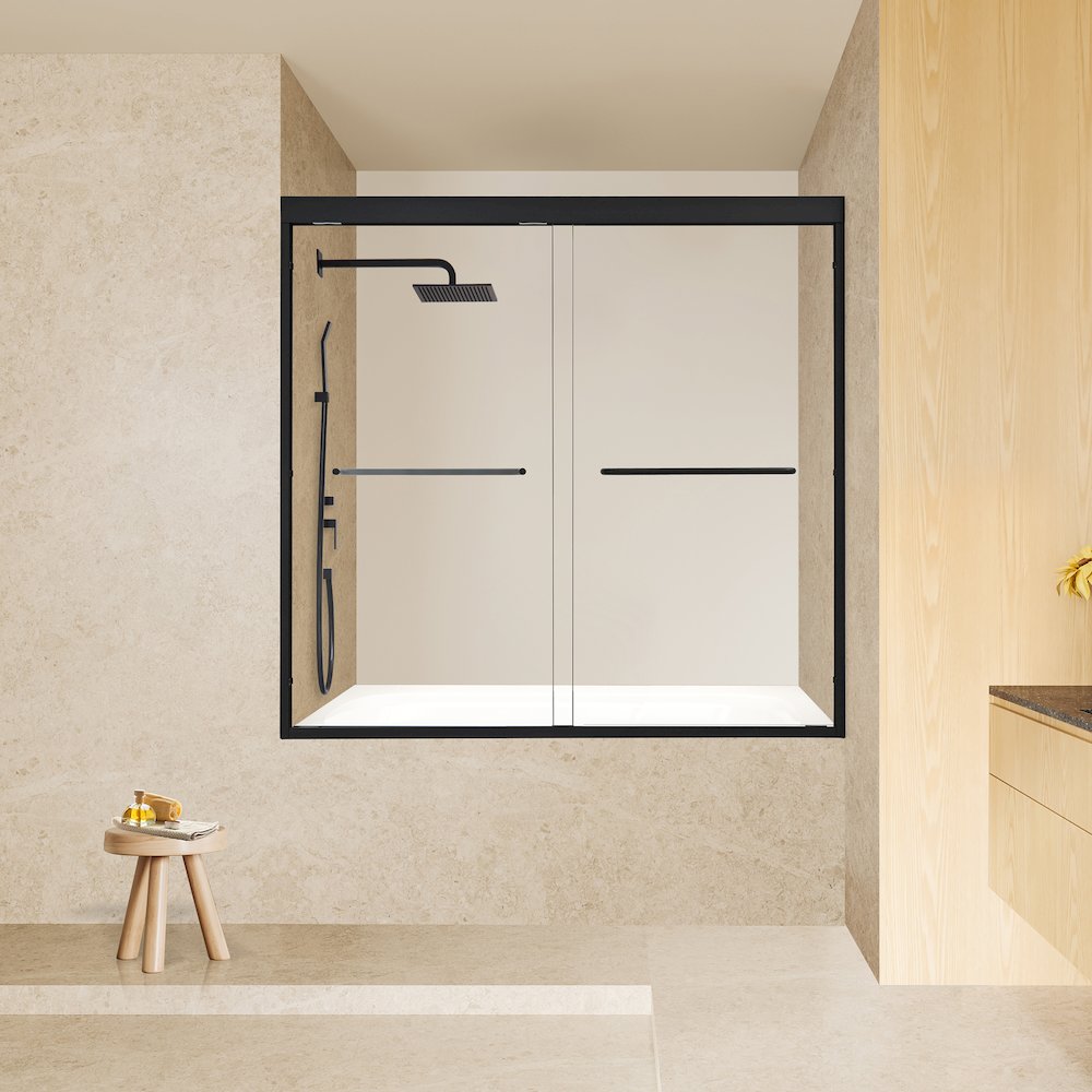 Framed Tub Door in Matte Black with Clear Glass. Picture 6
