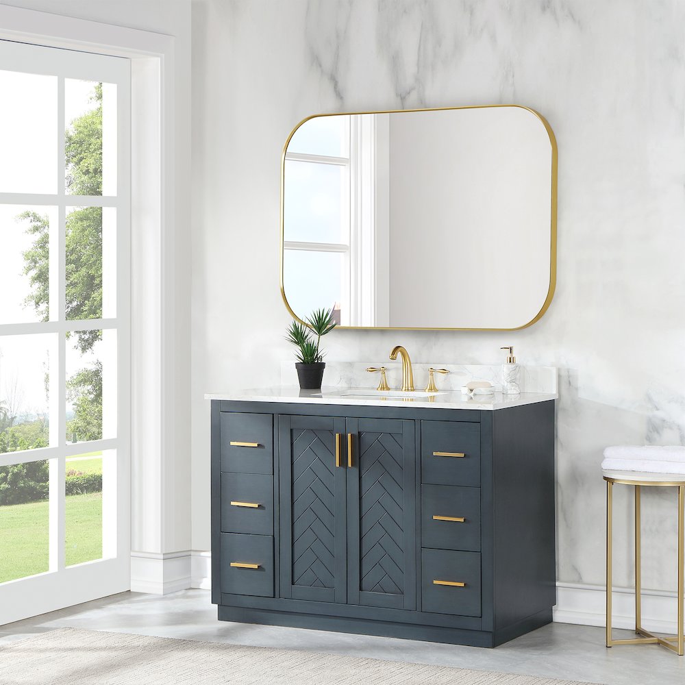 48x30" Rectangular Aluminum Framed in Brushed Gold Modern Bathroom Wall Mirror. Picture 15