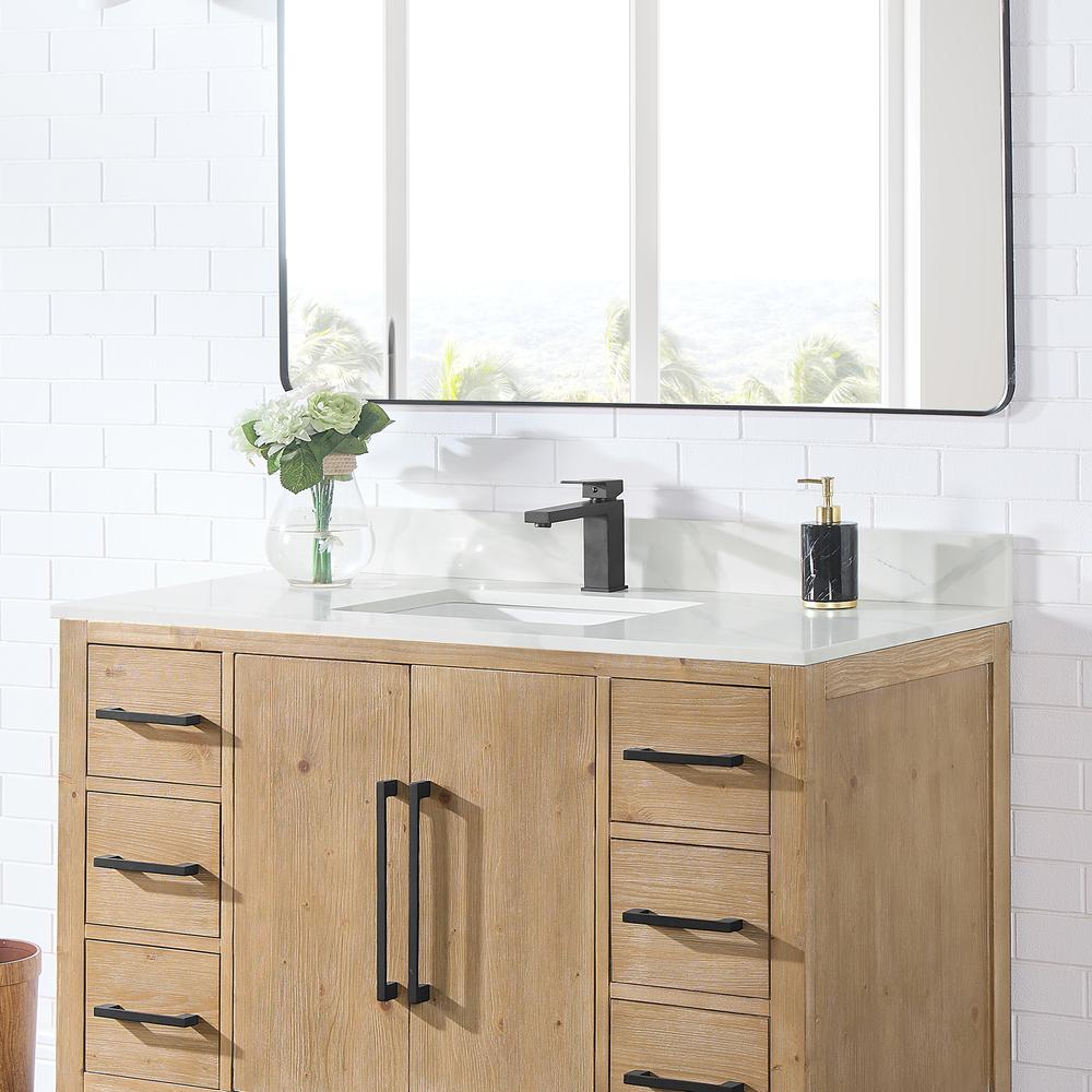 Arbios 48. in Quartz Stone Vanity Top in Calacatta White with White Sink. Picture 5