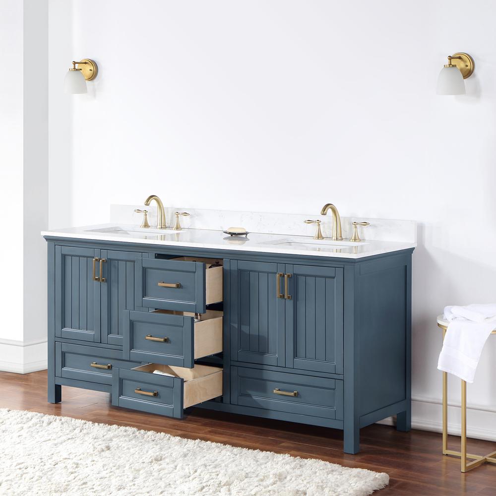 72" Double Bathroom Vanity Set in Classic Blue without Mirror. Picture 5