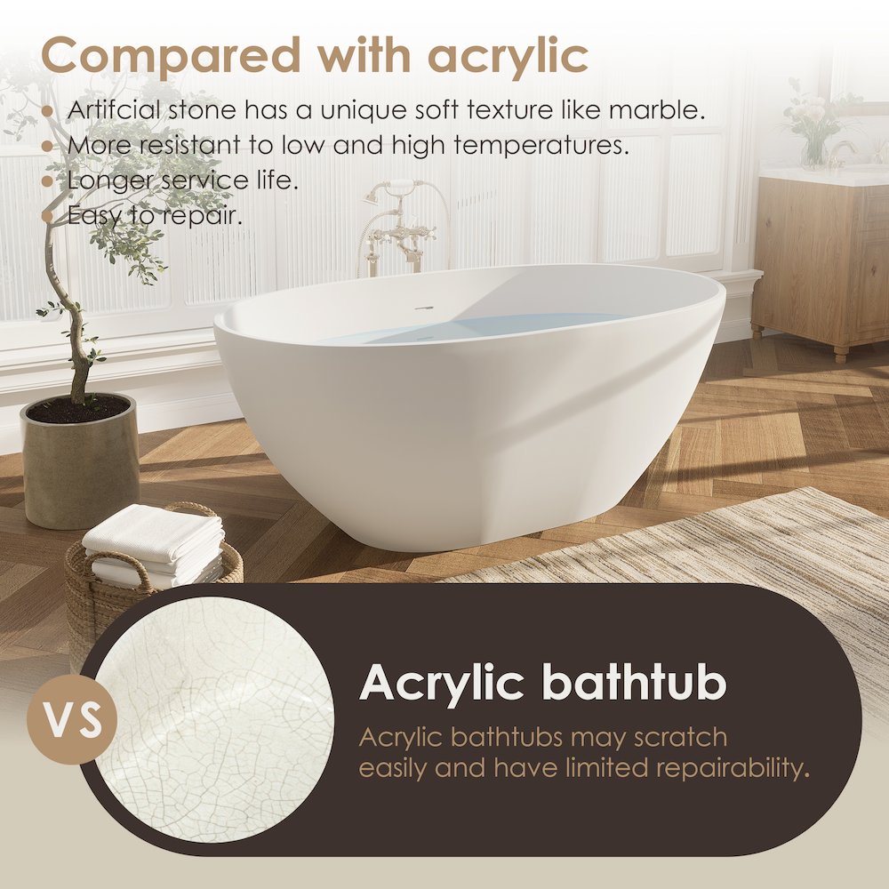 55" x 30" Solid Surface Soaking Bathtub and Integrated Overflow. Picture 13