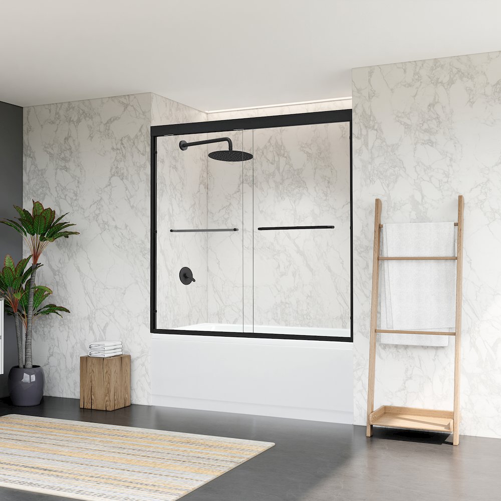 Framed Tub Door in Matte Black with Clear Glass. Picture 4