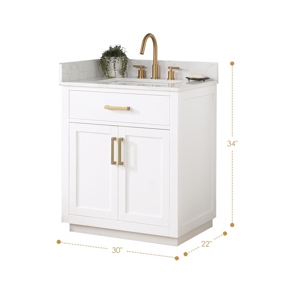 30" Single Bathroom Vanity in White without Mirror. Picture 3