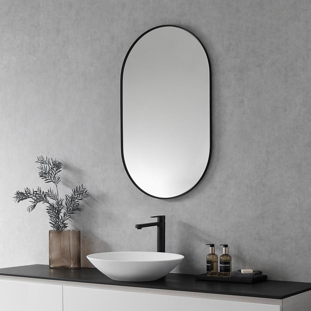 Ispra 36" Oval Bathroom/Vanity Matt Black Aluminum Framed Wall Mirror. Picture 6