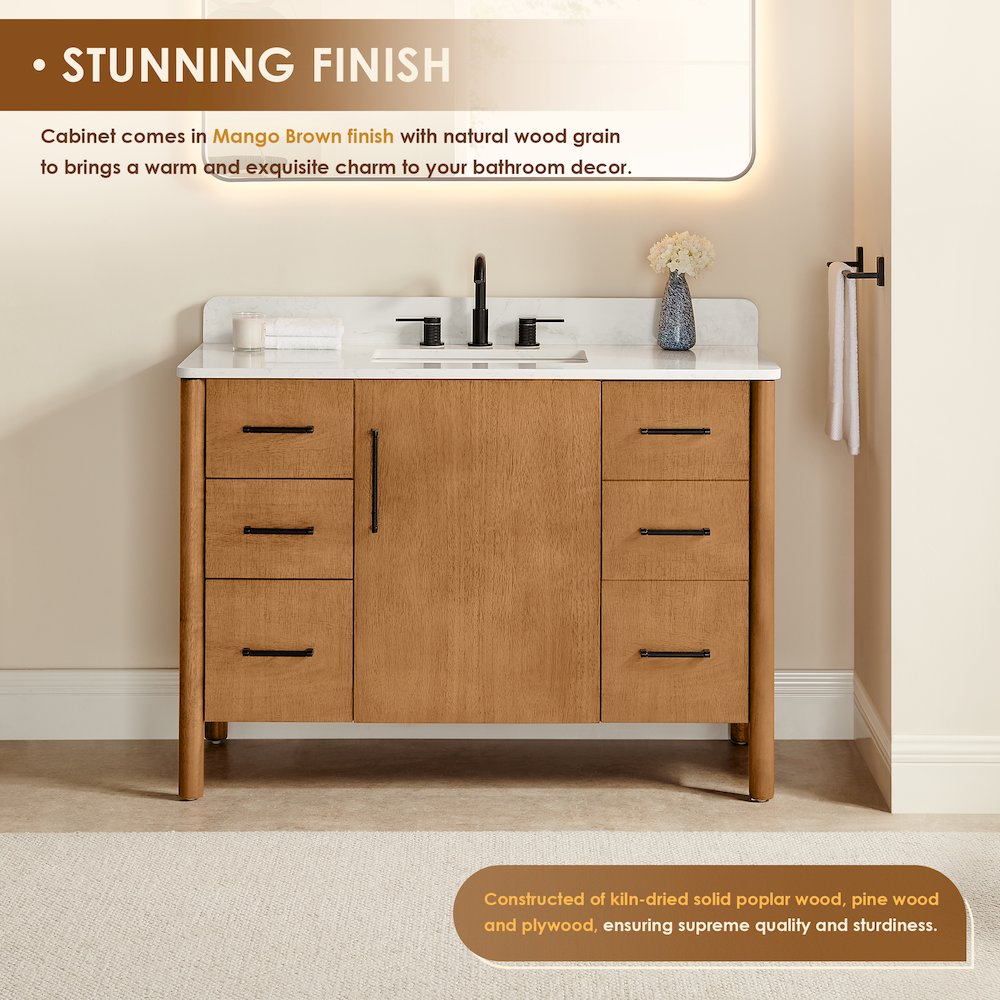 48" Single Bathroom Vanity in Mango Brown with Grain White. Picture 5