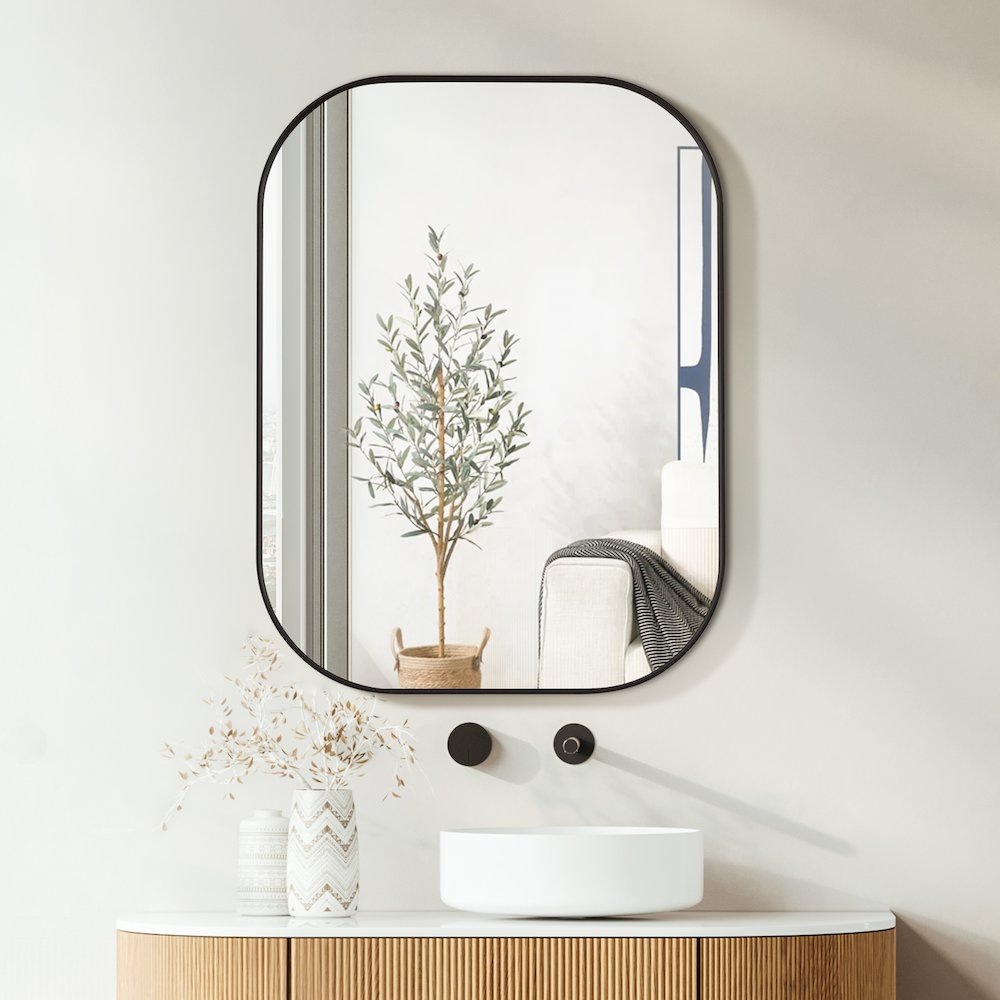 24x32" Rectangular Aluminum Framed in Matte Black Modern Bathroom Wall Mirror. Picture 5