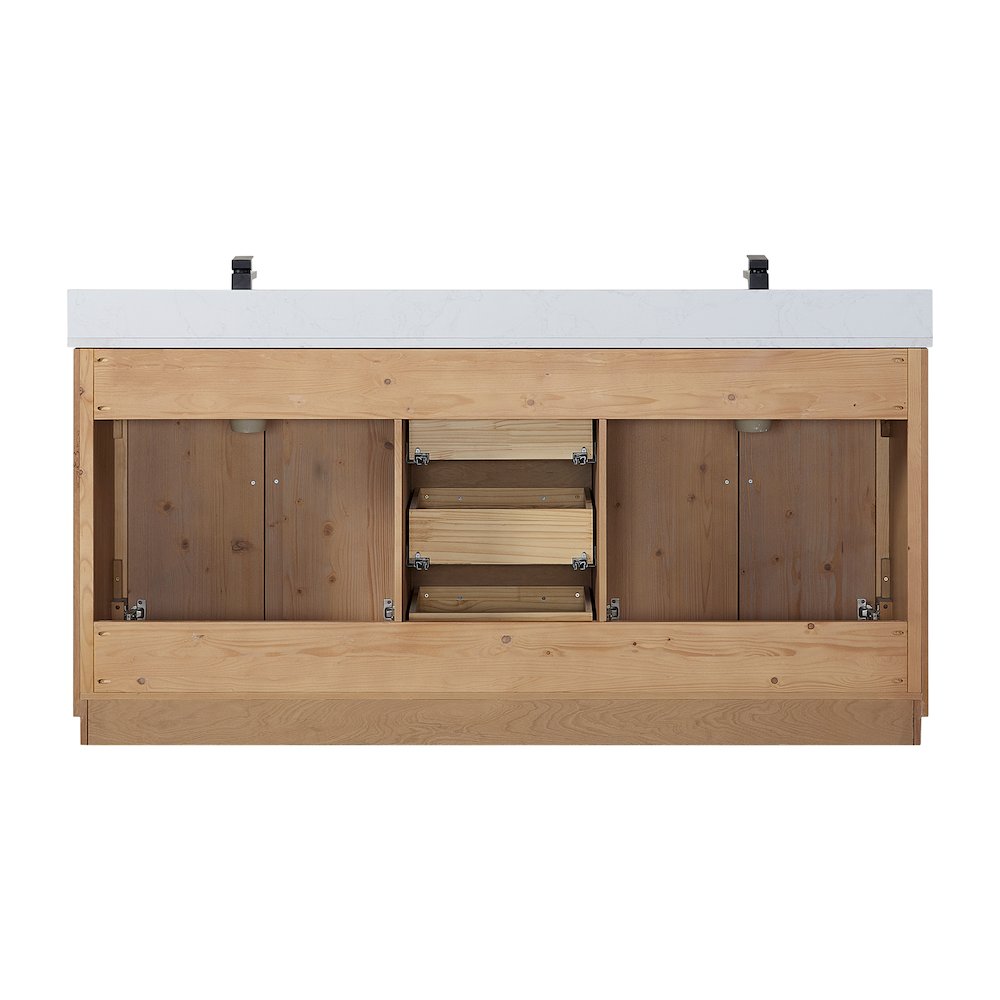 72" Double Bathroom Vanity with Grain White Countertop without Mirror. Picture 12
