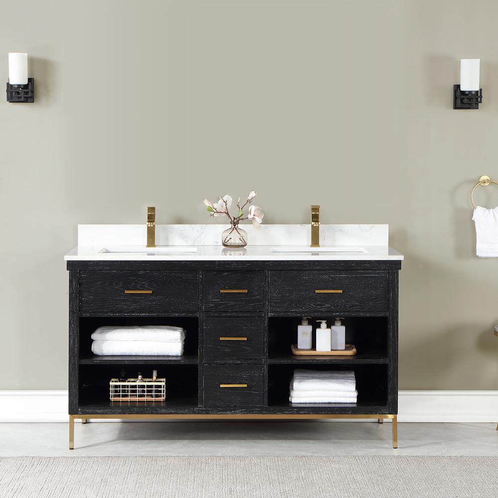 60" Double Bathroom Vanity Set in Black Oak without Mirror. Picture 3