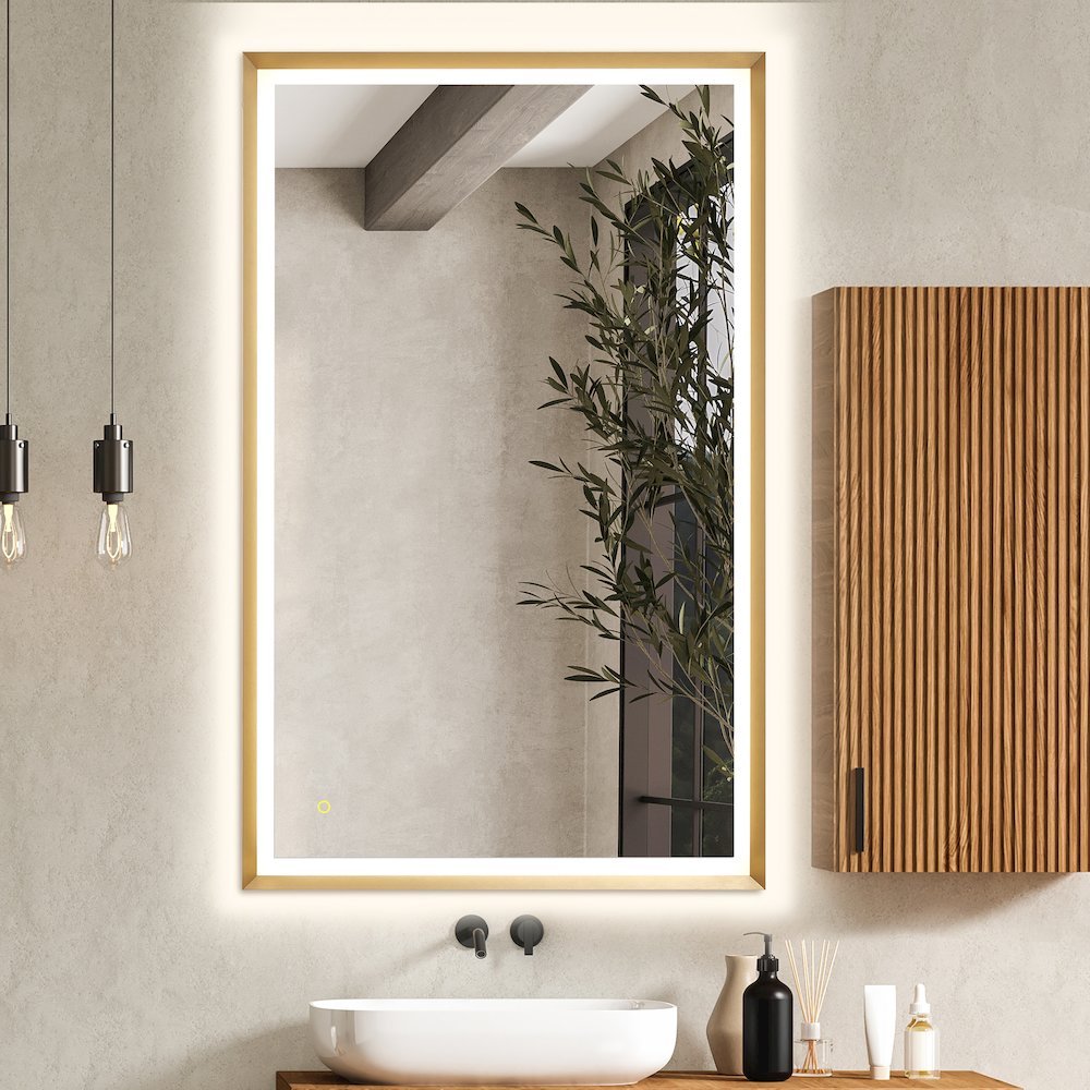 48"x30" Rectangular Wall Mirror in Brushed Gold Aluminum Framed. Picture 6