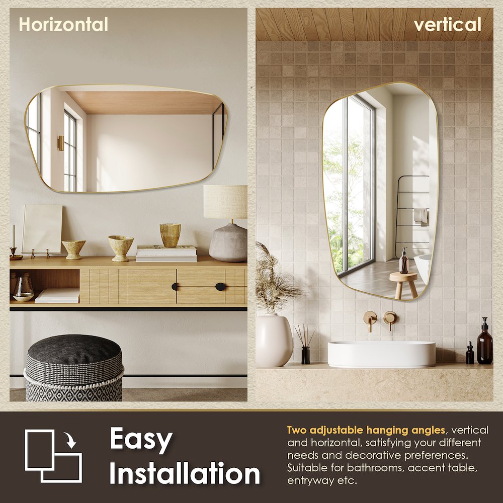 26"x48" Novelty Aluminum Framed in Brushed Gold Modern Bathroom Wall Mirror. Picture 13