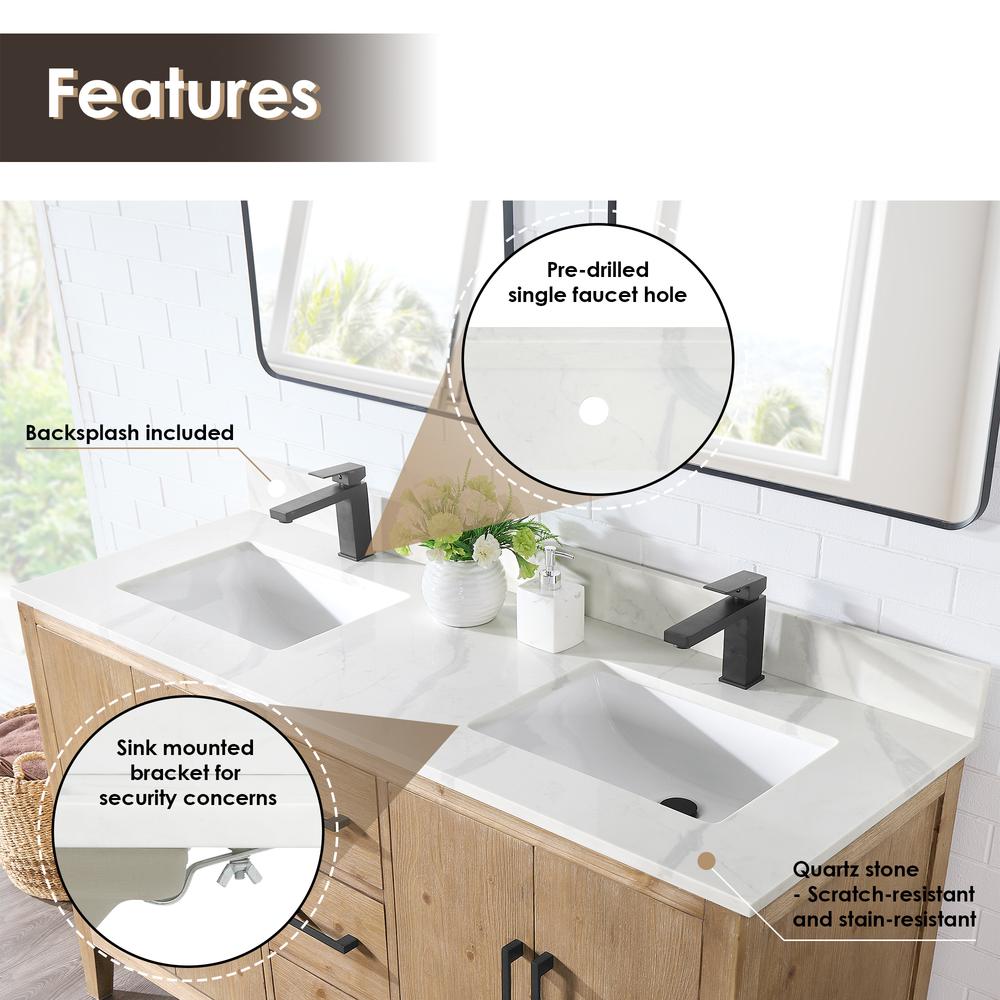 Double Bathroom Vanity in Weathered Fir with Stone Countertop without Mirror. Picture 5