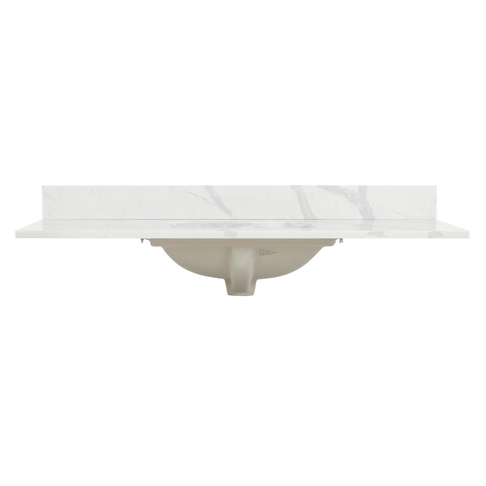 Arbios 48. in Quartz Stone Vanity Top in Calacatta White with White Sink. Picture 2