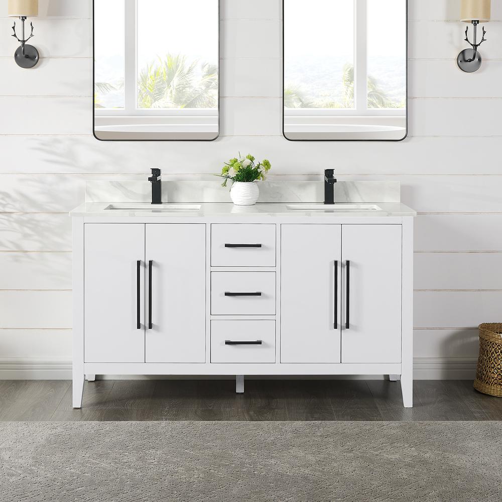 Double Bathroom Cabinet Vanity Base in White without Top and Sink, no Mirror. Picture 2