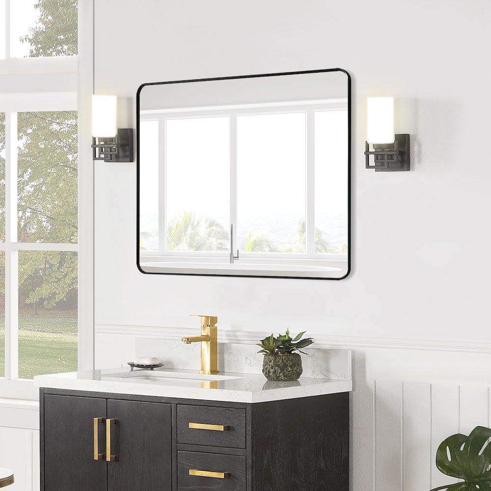 Nettuno 36" Rectangle Bathroom/Vanity Matt Black Aluminum Framed Wall Mirror. Picture 7