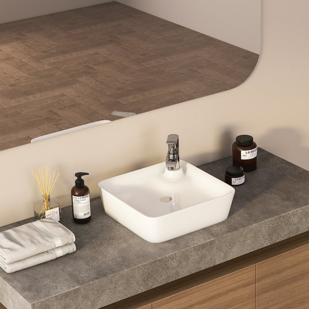 Leonis 17 in. Square White Finish Ceramic Vessel Bathroom Vanity Sink. Picture 7
