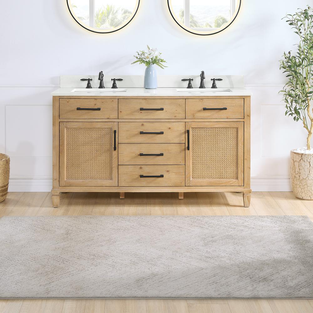 Double Bathroom Vanity in Weathered Fir with Stone Countertop without Mirror. Picture 2