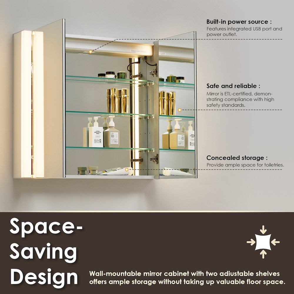 36"x32" Rectangular Bathroom Aluminum Mirror Medicine Cabinet. Picture 13