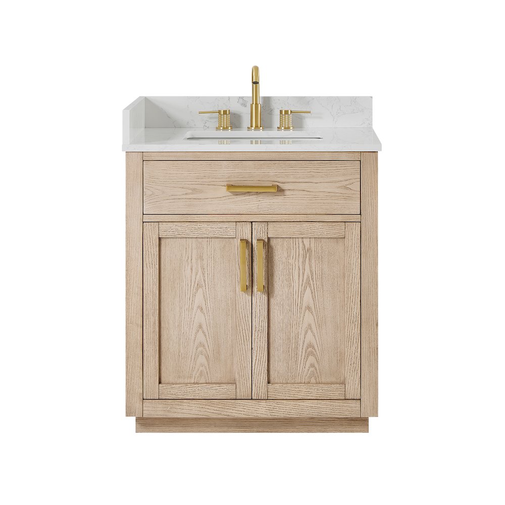 30"Single Bathroom Vanity in Natural Ash,Grain White Engineered Stone Countertop. Picture 1