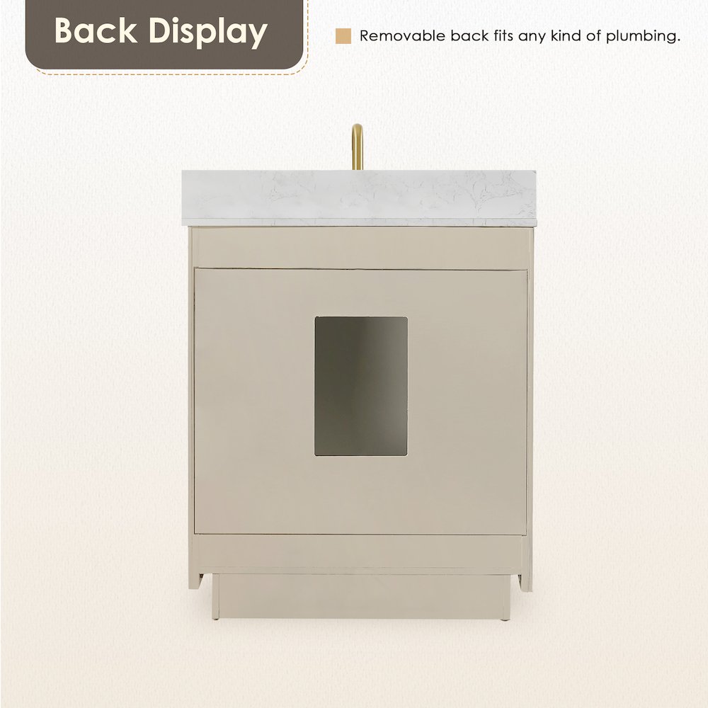 30"Single Bathroom Vanity in Natural Ash,Grain White Engineered Stone Countertop. Picture 2
