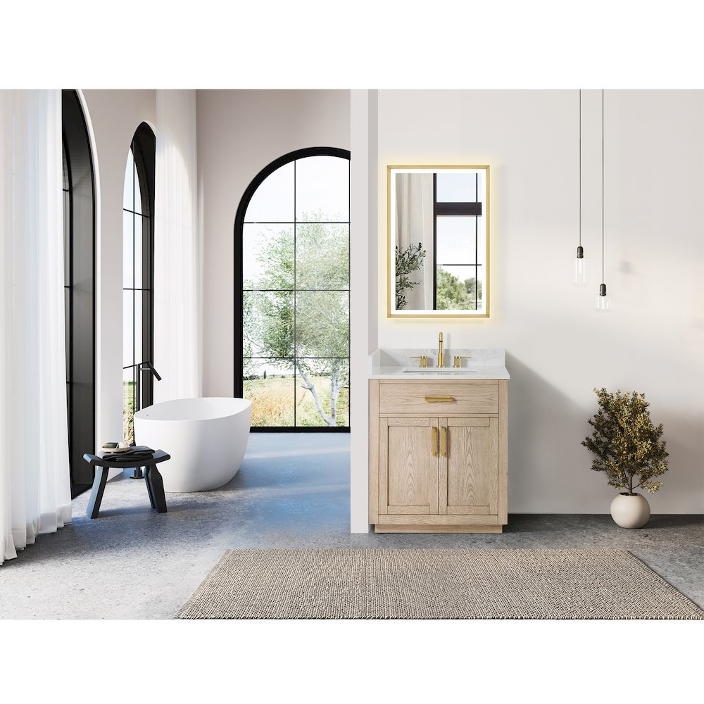 30"Single Bathroom Vanity in Natural Ash,Grain White Engineered Stone Countertop. Picture 3